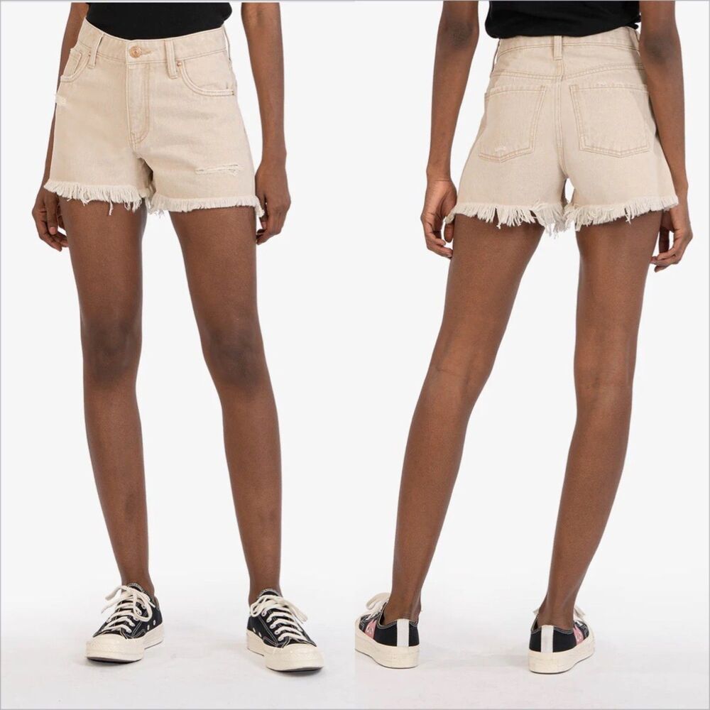 Kut From The Kloth Jane Long Short Size 2 Tan High Rise Cotton 4" Inseam